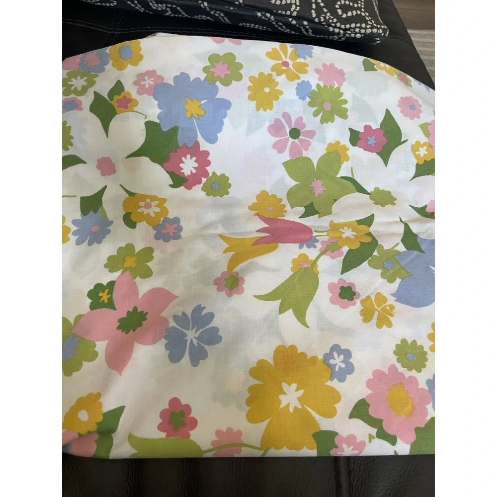 Vtg 1960s Cannon Monticello Full fitted  Sheet Mille Fleur Flower Power